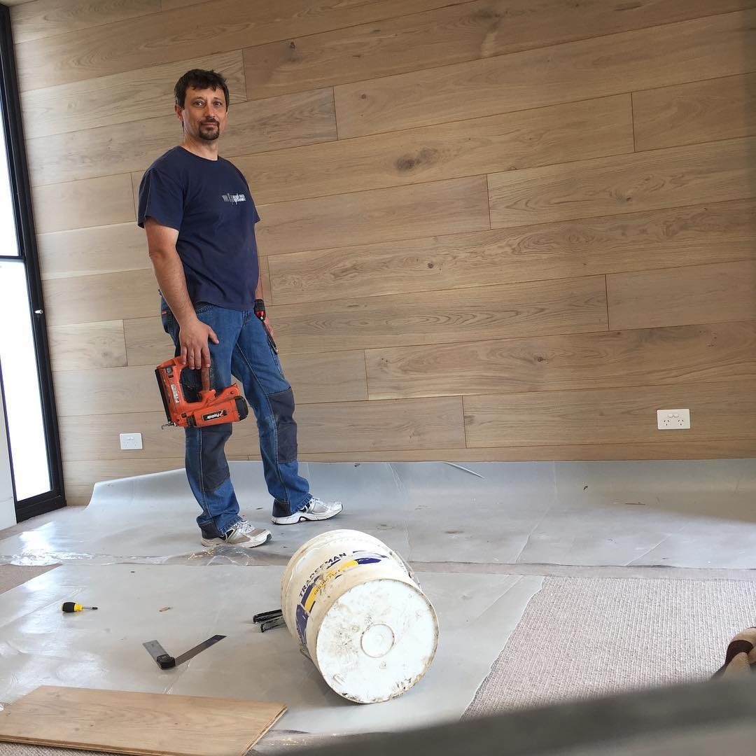 Luigi Vagnarelli on site during a timber flooring installation